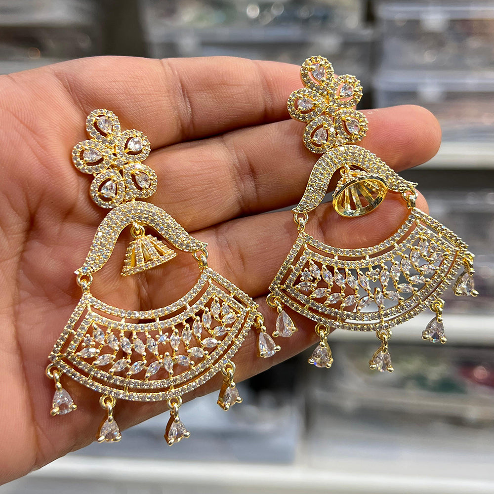 Hira Collection Sparkling Gold Plated American Diamond Dangles Earrings For parties