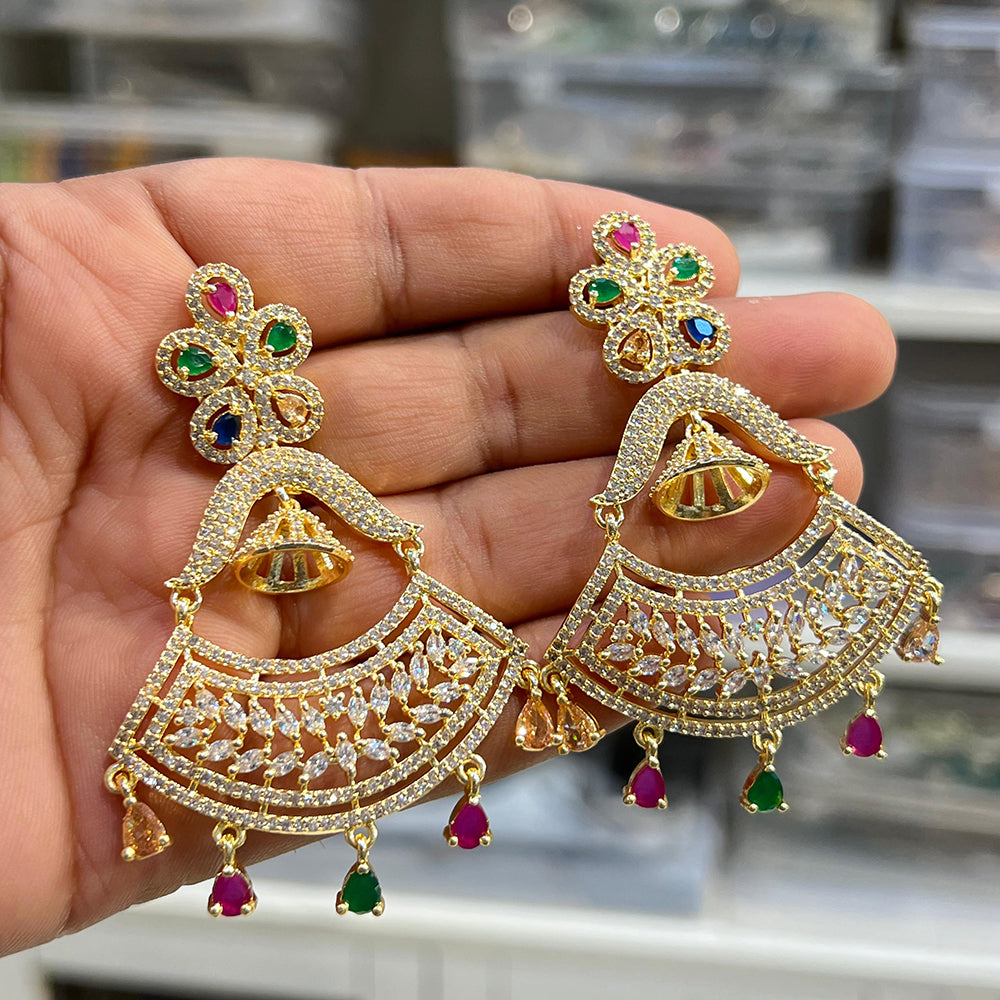 Hira Collection Sparkling Gold Plated American Diamond Dangles Earrings For parties
