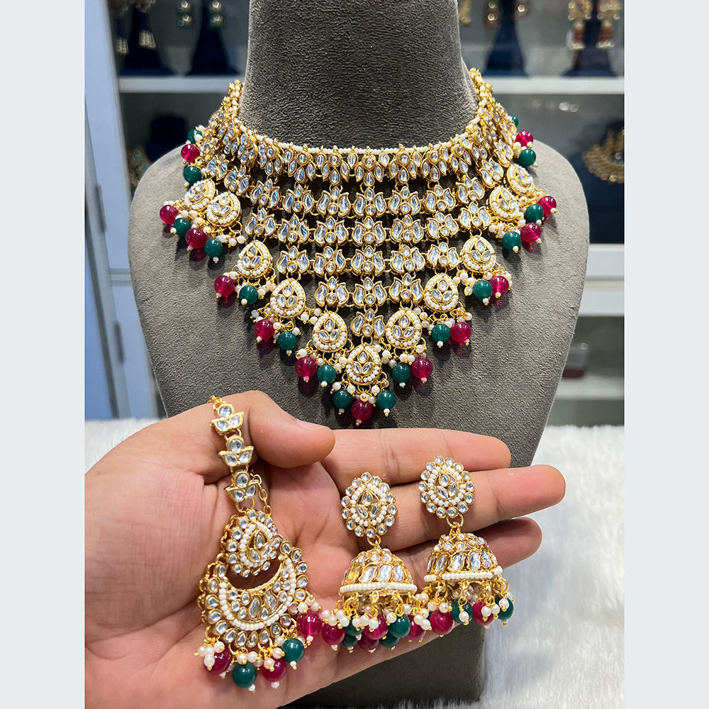 Hira Collections Royal Multi-Layer Of Kundan Pearl And Beads Choker Necklace Set