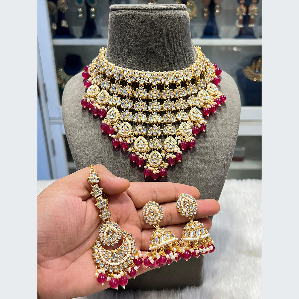 Hira Collections Royal Multi-Layer Of Kundan Pearl And Beads Choker Necklace Set