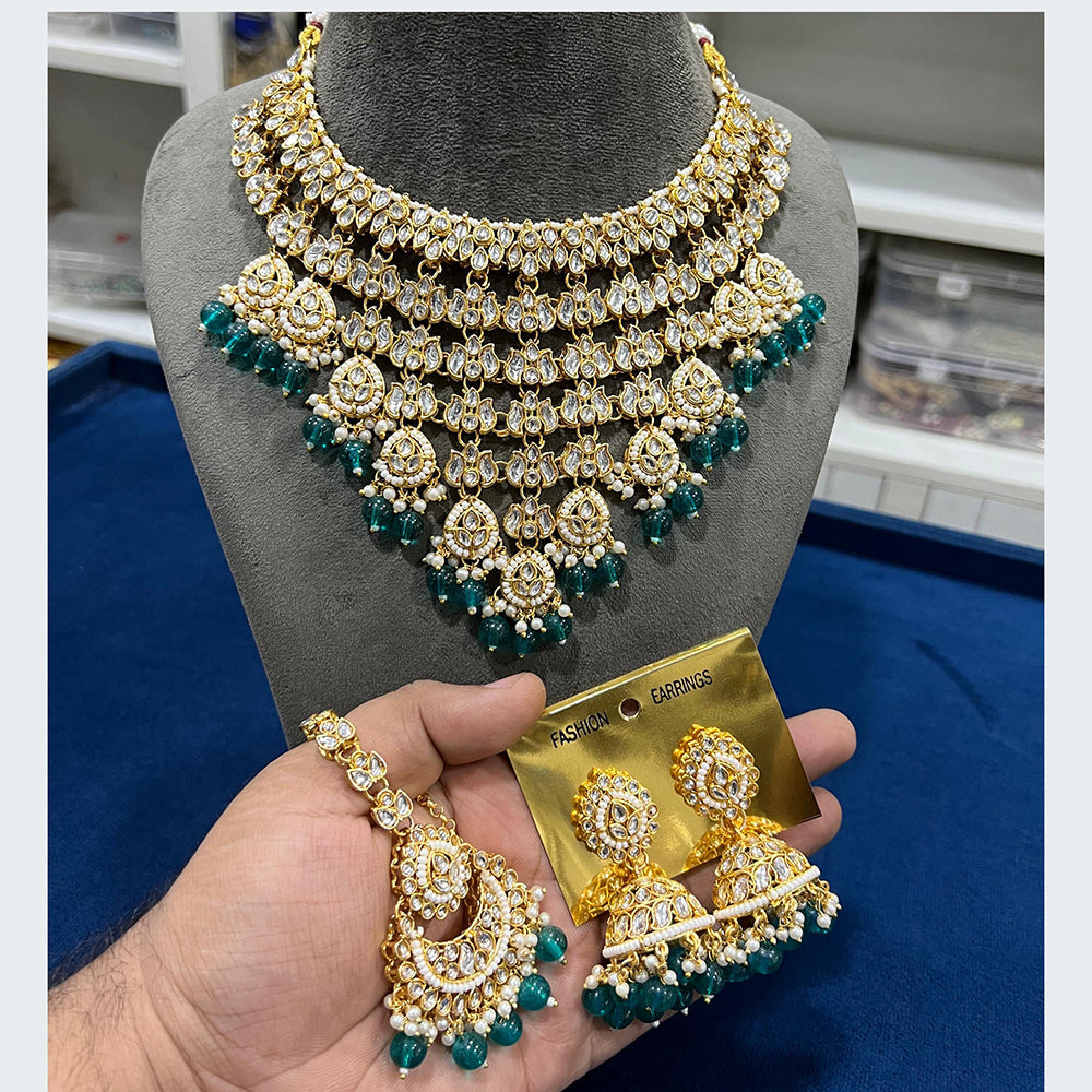 Hira Collections Royal Multi-Layer Of Kundan Pearl And Beads Choker Necklace Set