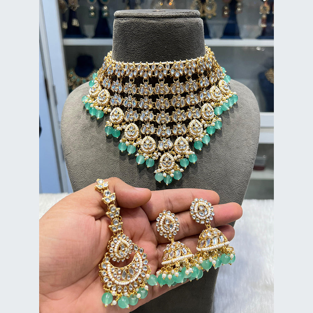 Hira Collections Royal Multi-Layer Of Kundan Pearl And Beads Choker Necklace Set