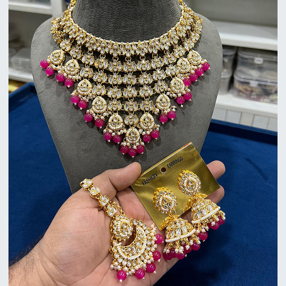 Hira Collections Royal Multi-Layer Of Kundan Pearl And Beads Choker Necklace Set