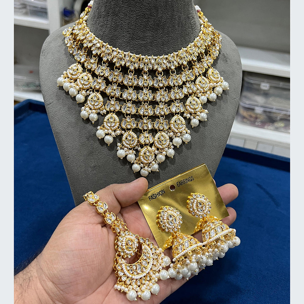 Hira Collections Royal Multi-Layer Of Kundan Pearl And Beads Choker Necklace Set
