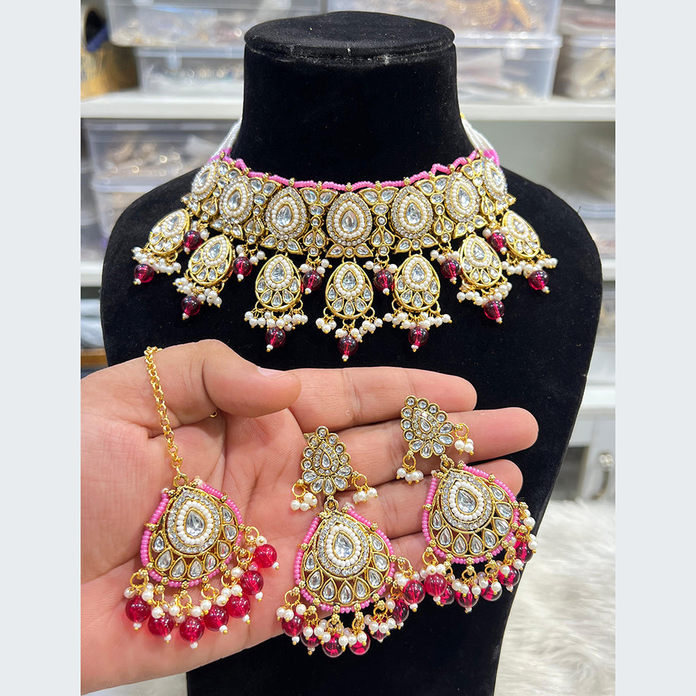 Hira Collections Elegant Kundan Stone Pearl And Beads Choker Necklace Set