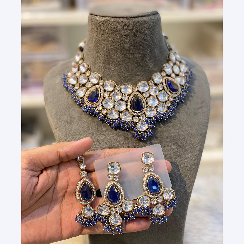 Hira Collections Royal Heavy Crystal And Pearl Choker Necklace Set
