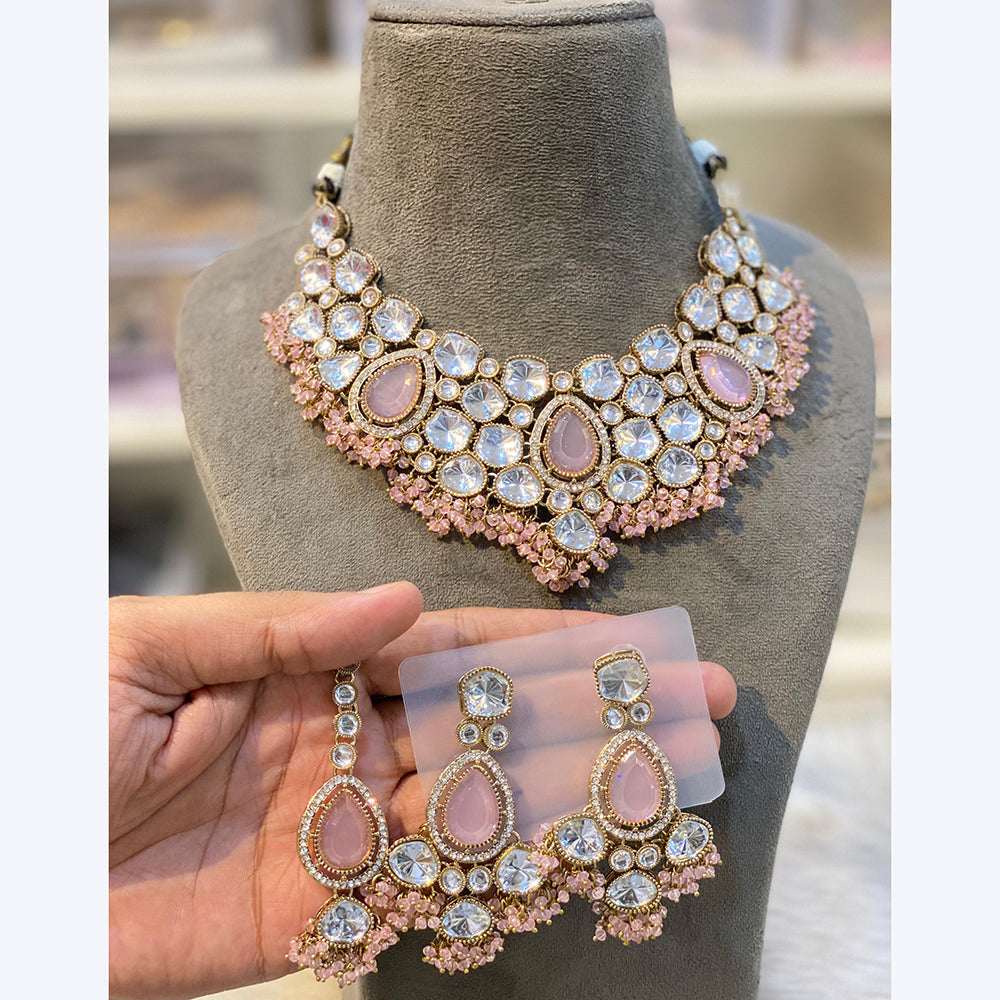 Hira Collections Royal Heavy Crystal And Pearl Choker Necklace Set