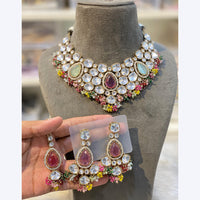 Hira Collections Royal Heavy Crystal And Pearl Choker Necklace Set