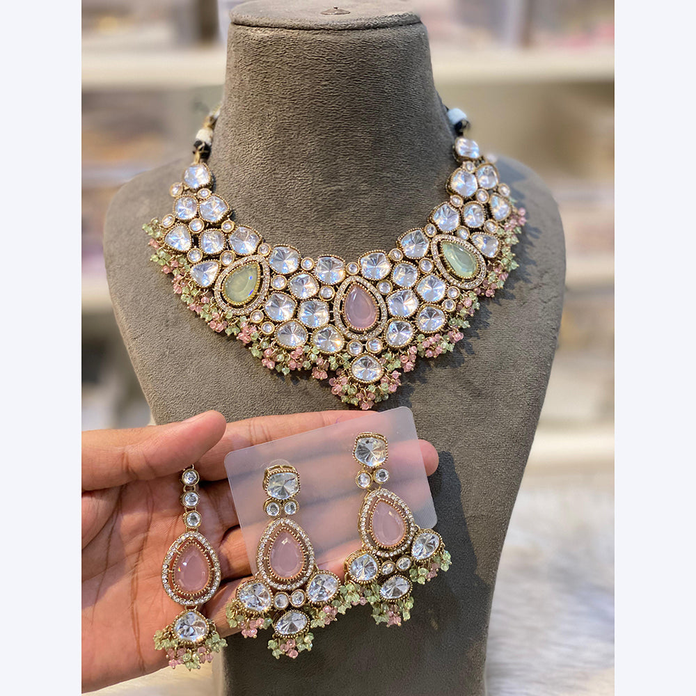 Hira Collections Royal Heavy Crystal And Pearl Choker Necklace Set