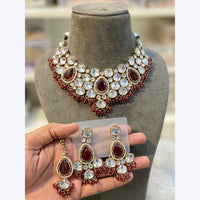 Hira Collections Royal Heavy Crystal And Pearl Choker Necklace Set