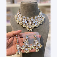 Hira Collections Royal Heavy Crystal And Pearl Choker Necklace Set