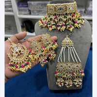 Hira Collections Gorgeous Kundan Pearl And Beads Choker Necklace Set With Passa