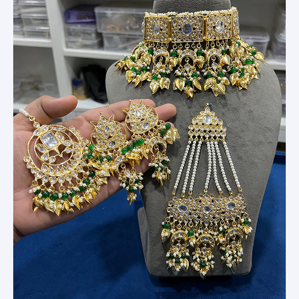 Hira Collections Gorgeous Kundan Pearl And Beads Choker Necklace Set With Passa