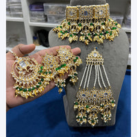 Hira Collections Gorgeous Kundan Pearl And Beads Choker Necklace Set With Passa