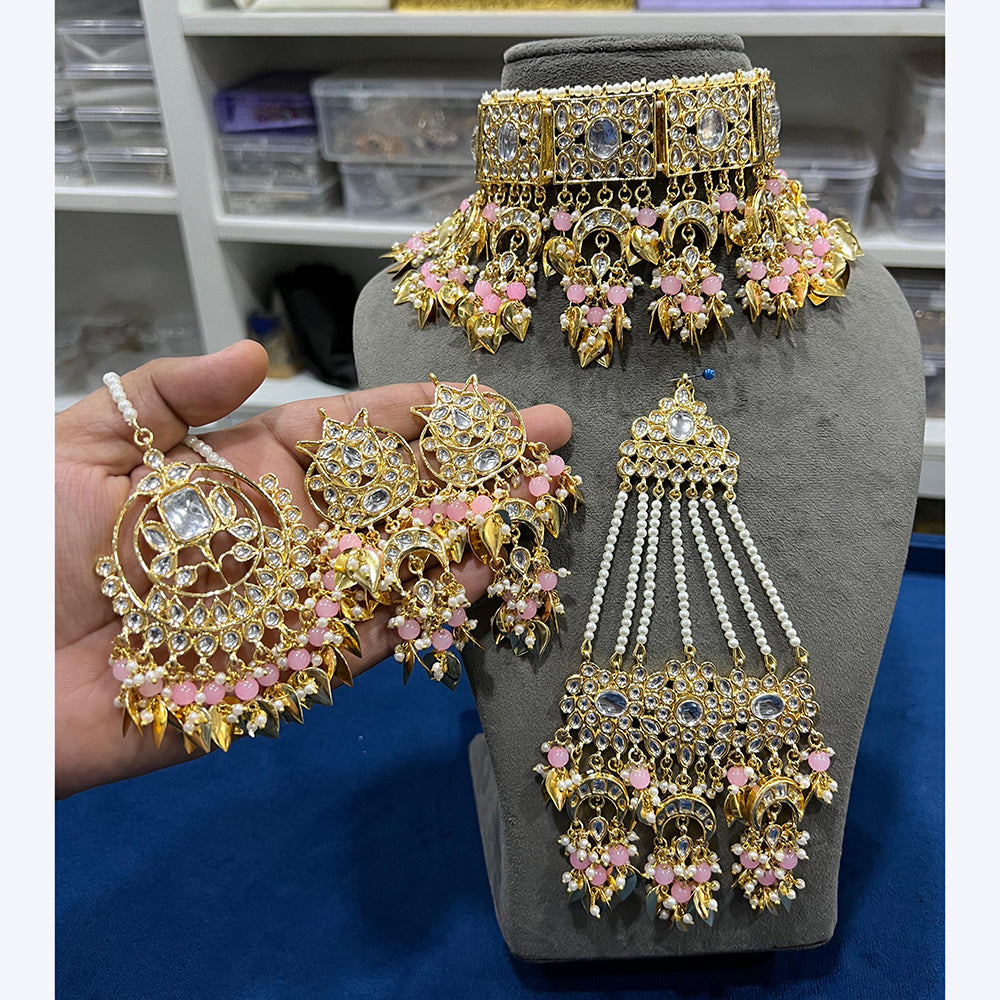 Hira Collections Gorgeous Kundan Pearl And Beads Choker Necklace Set With Passa