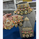 Hira Collections Gorgeous Kundan Pearl And Beads Choker Necklace Set With Passa
