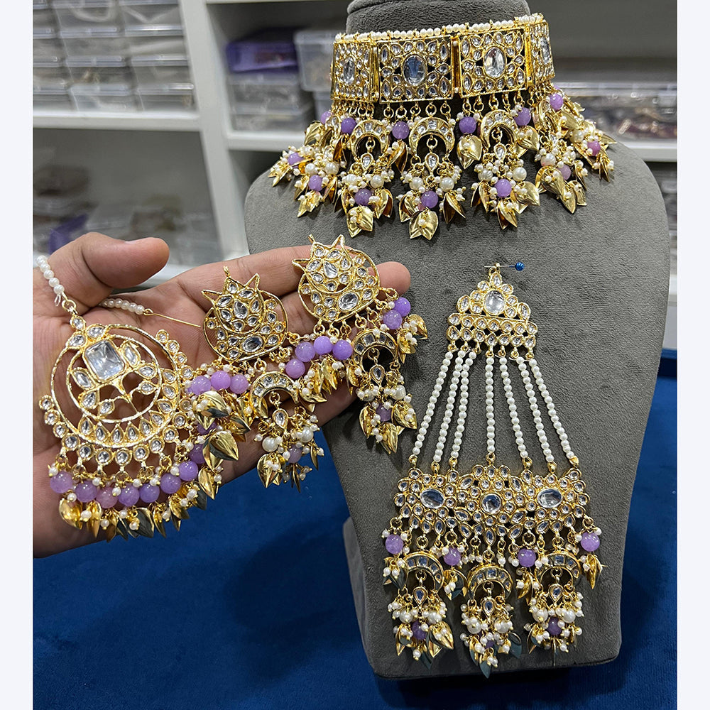 Hira Collections Gorgeous Kundan Pearl And Beads Choker Necklace Set With Passa