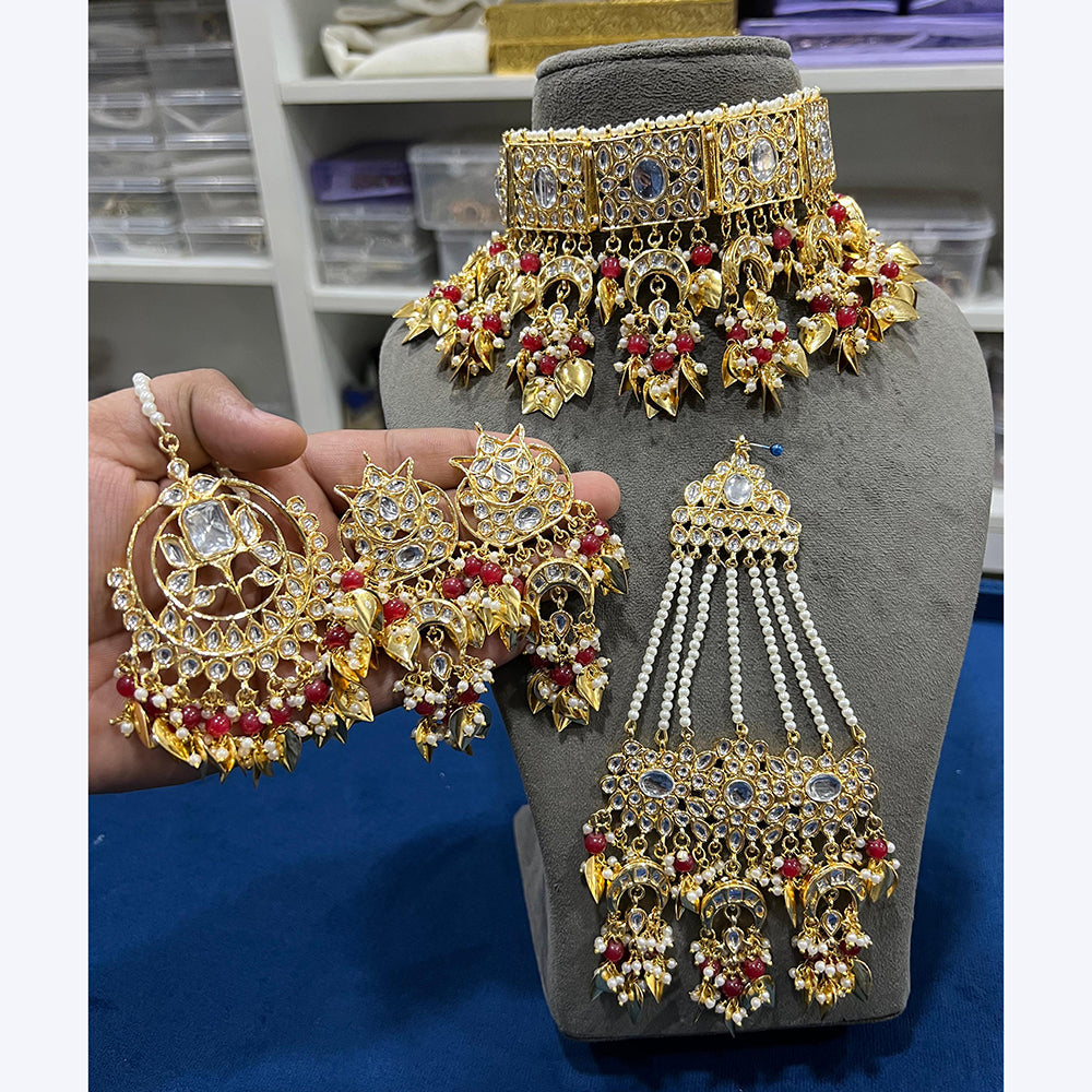 Hira Collections Gorgeous Kundan Pearl And Beads Choker Necklace Set With Passa