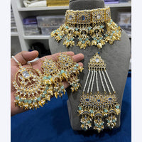 Hira Collections Gorgeous Kundan Pearl And Beads Choker Necklace Set With Passa