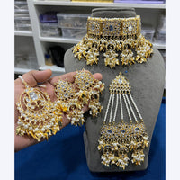 Hira Collections Gorgeous Kundan Pearl And Beads Choker Necklace Set With Passa