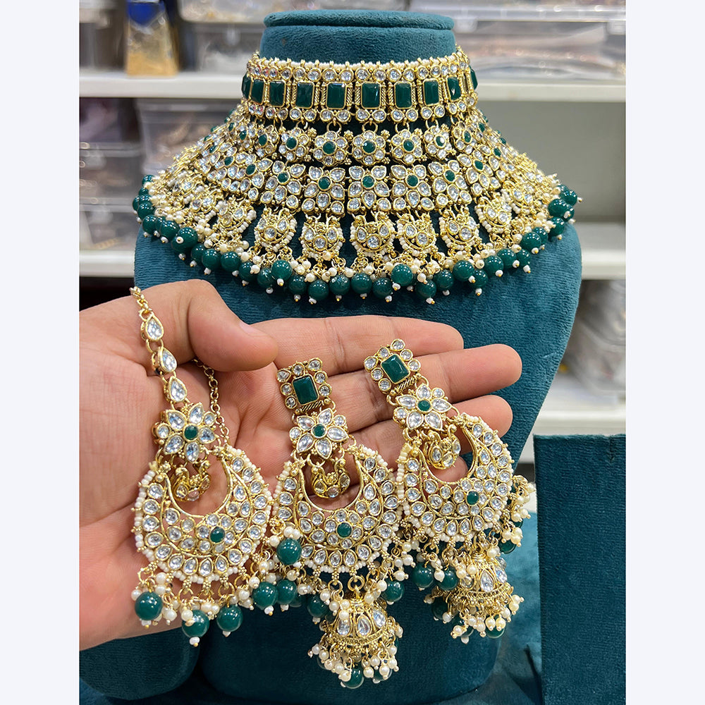 Hira Collections Stunning Crystal Stone Beads And Pearl Choker Necklace Set