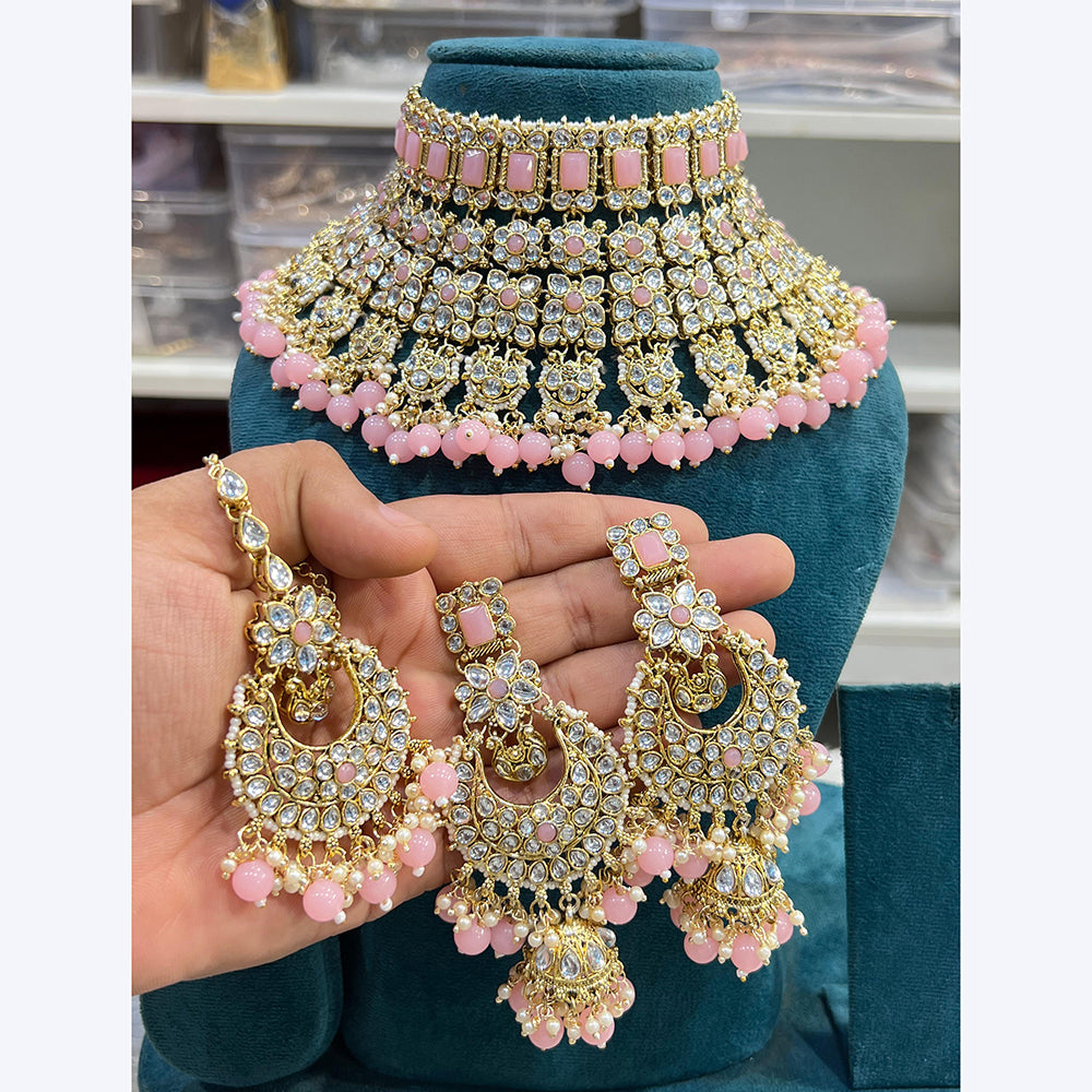 Hira Collections Stunning Crystal Stone Beads And Pearl Choker Necklace Set