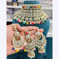 Hira Collections Stunning Crystal Stone Beads And Pearl Choker Necklace Set