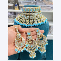 Hira Collections Stunning Crystal Stone Beads And Pearl Choker Necklace Set