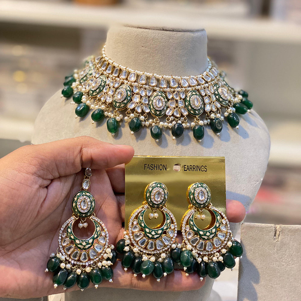 Hira Collections Royal Kundan Pearl And Meenakari Beads Necklace Set