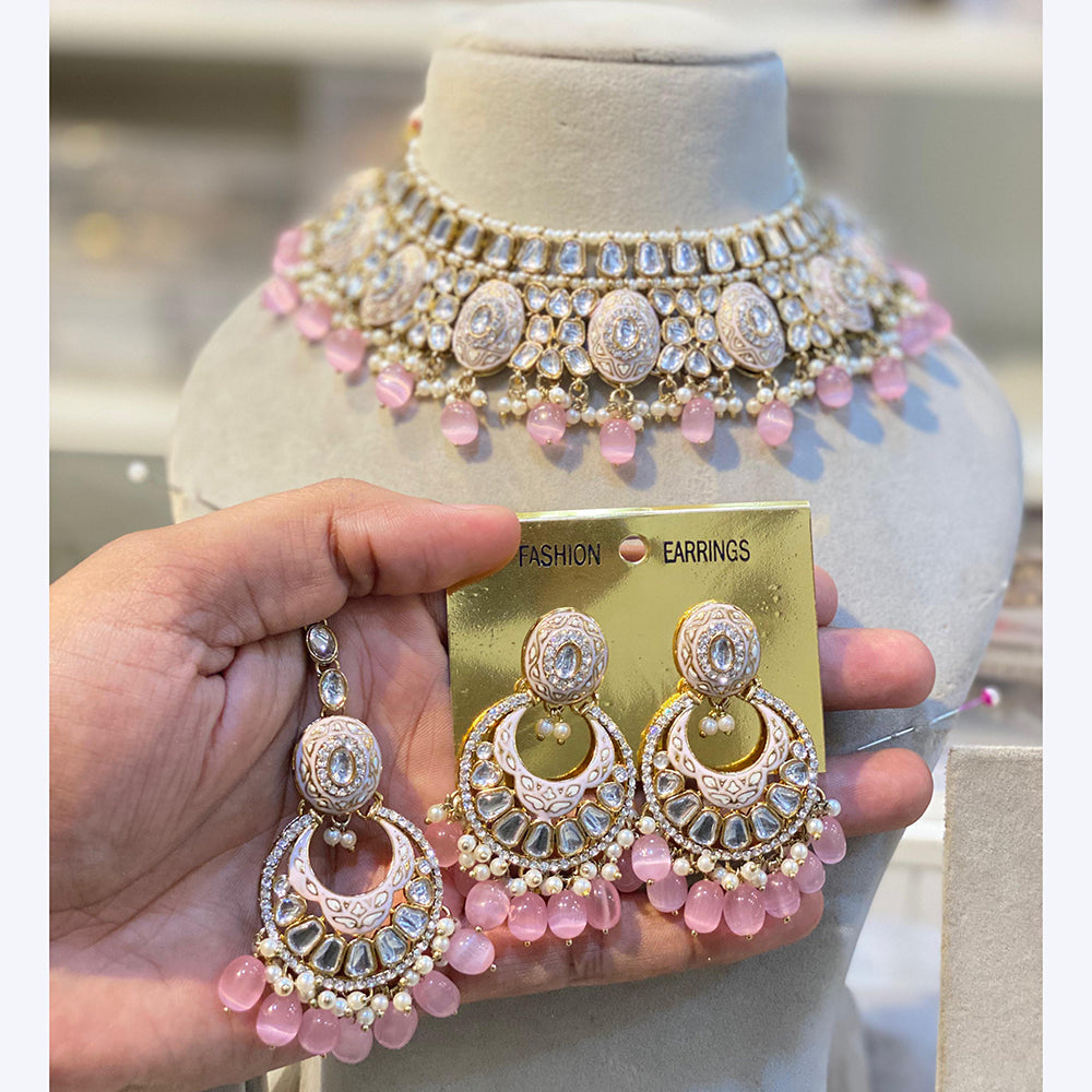 Hira Collections Royal Kundan Pearl And Meenakari Beads Necklace Set