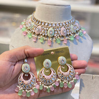 Hira Collections Royal Kundan Pearl And Meenakari Beads Necklace Set