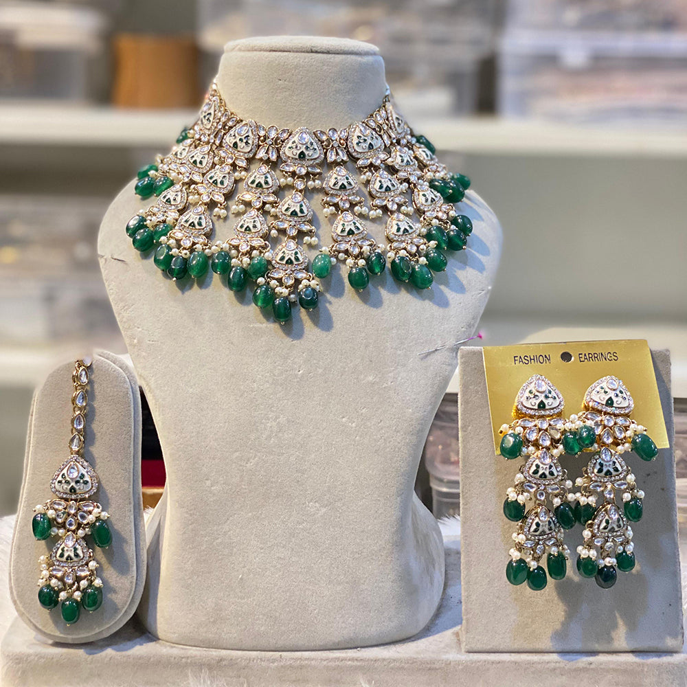 Hira Collections Royal Kundan Pearl And Meenakari Beads Necklace Set
