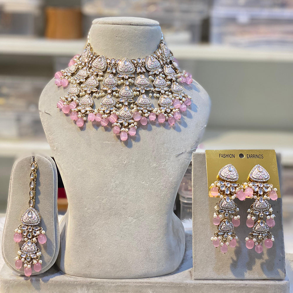 Hira Collections Royal Kundan Pearl And Meenakari Beads Necklace Set
