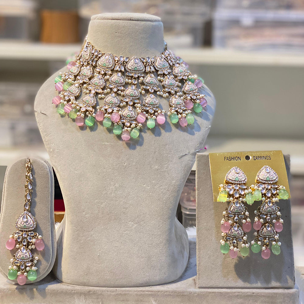 Hira Collections Royal Kundan Pearl And Meenakari Beads Necklace Set
