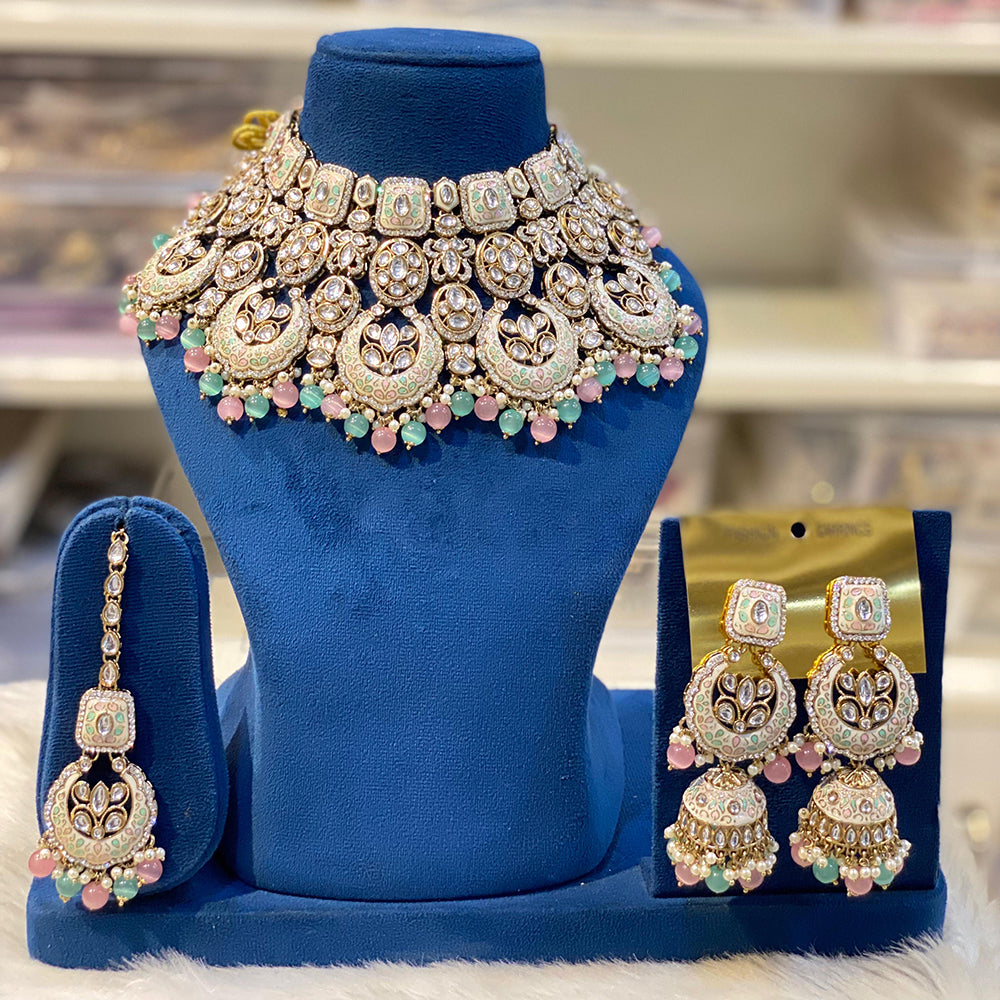 Hira Collections Royal Kundan Pearl And Meenakari Beads Necklace Set