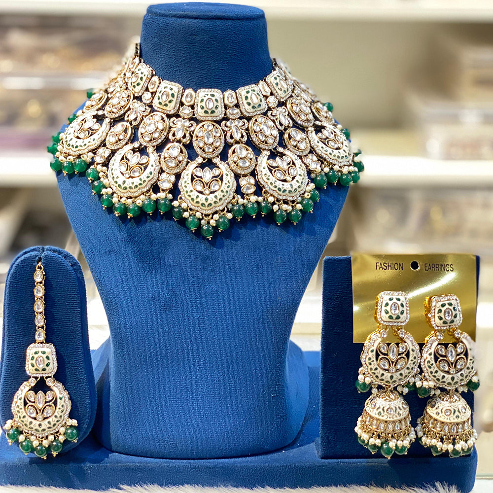 Hira Collections Royal Kundan Pearl And Meenakari Beads Necklace Set