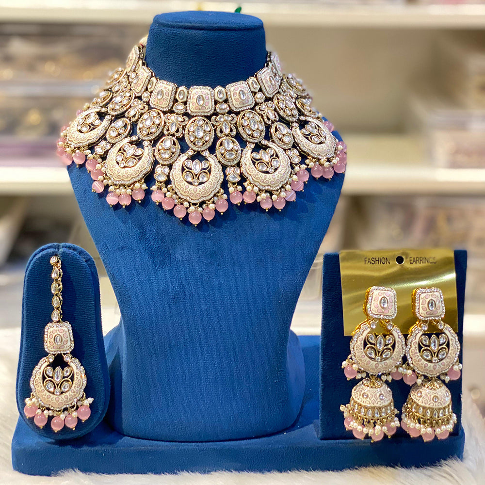 Hira Collections Royal Kundan Pearl And Meenakari Beads Necklace Set