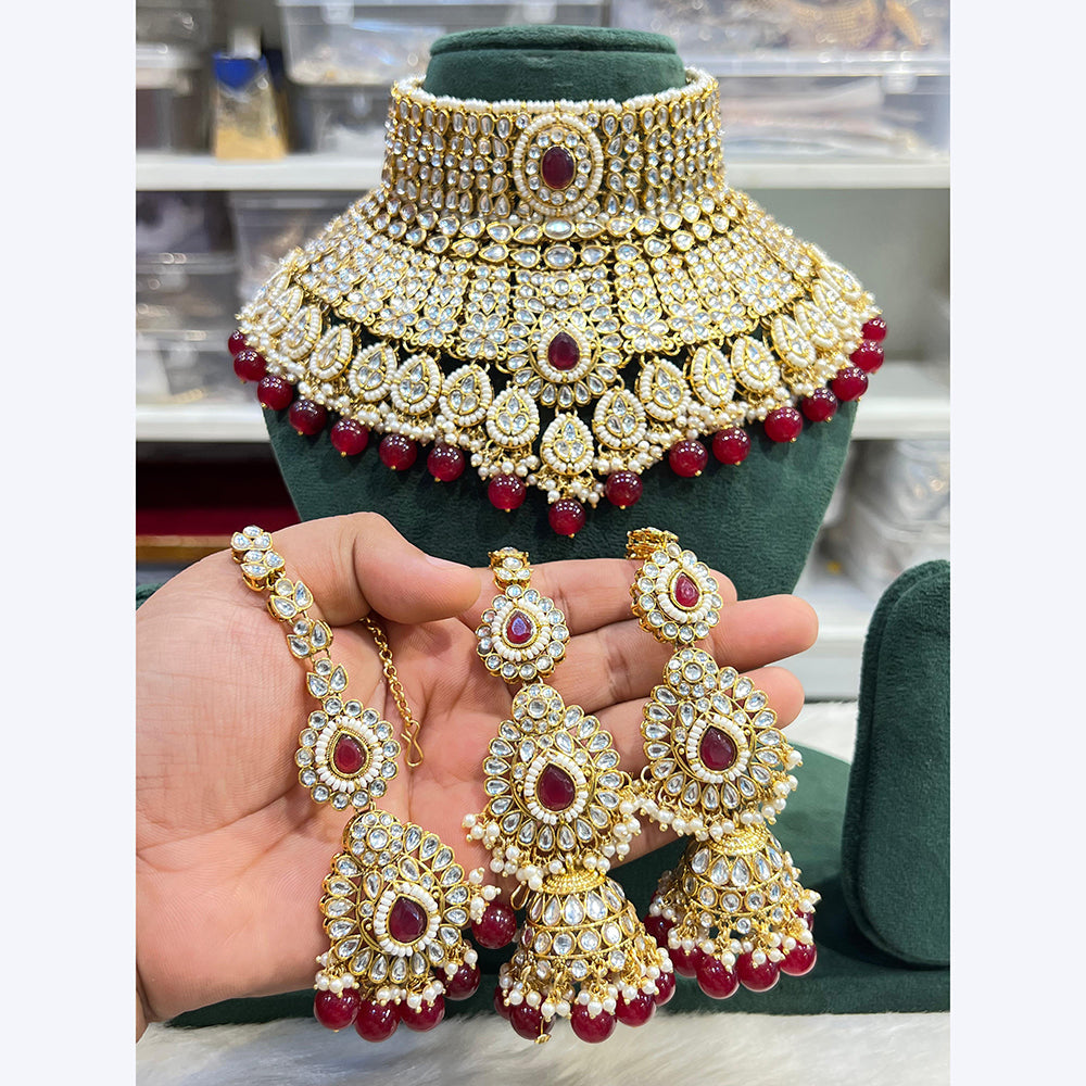 Hira Collections Stunning Kundan Stone Beads And Pearl Choker Necklace Set