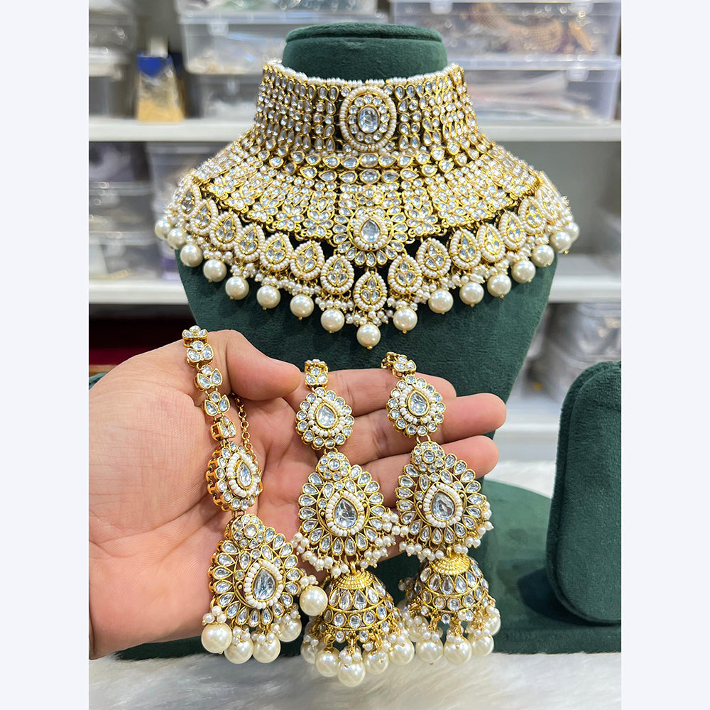 Hira Collections Stunning Kundan Stone Beads And Pearl Choker Necklace Set