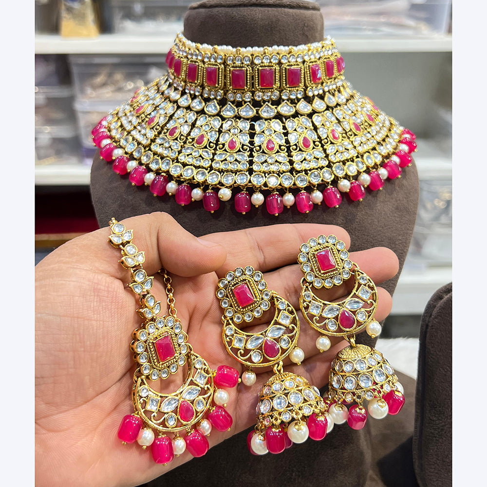 Hira Collections Stunning Crystal Stone Beads And Pearl Choker Necklace Set