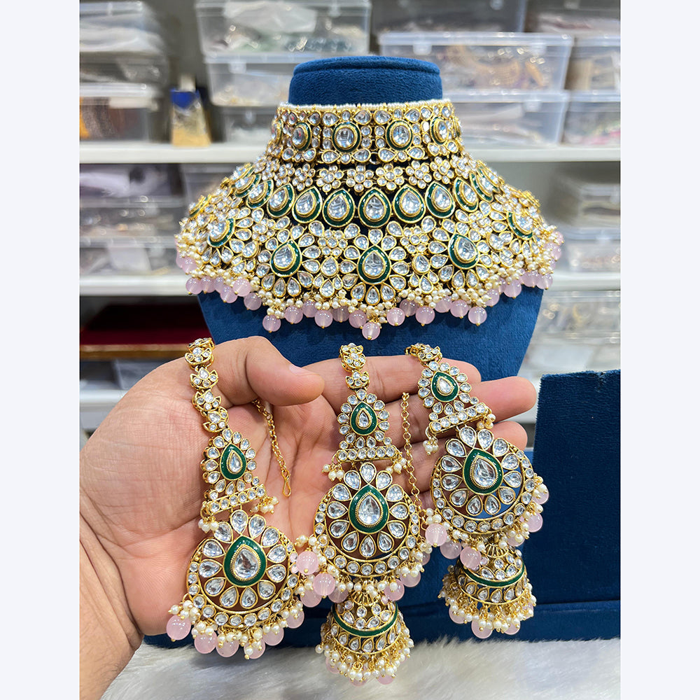 Hira Collections Stunning Kundan Stone Beads And Pearl Choker Necklace Set