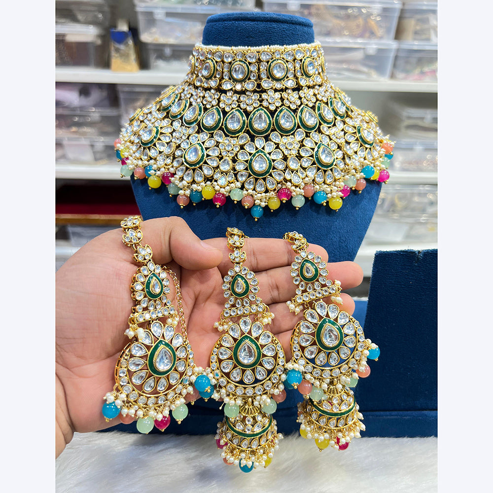 Hira Collections Stunning Kundan Stone Beads And Pearl Choker Necklace Set