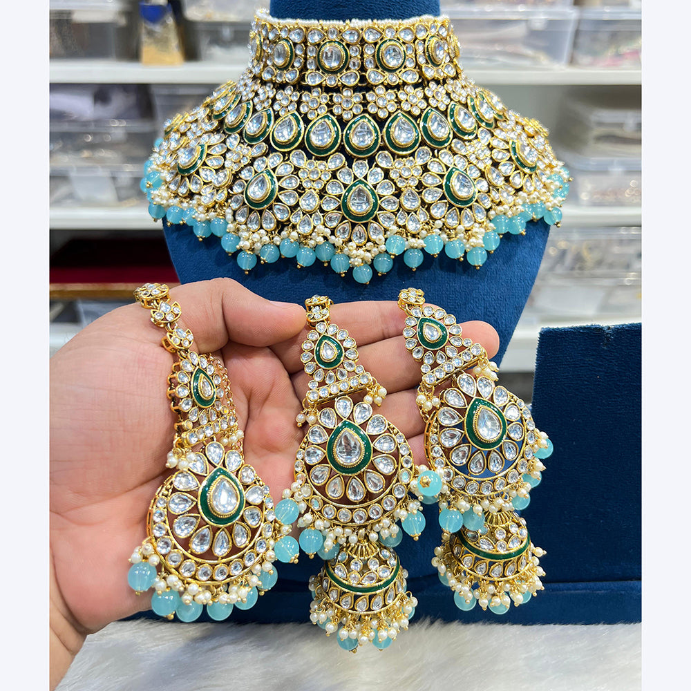 Hira Collections Stunning Kundan Stone Beads And Pearl Choker Necklace Set