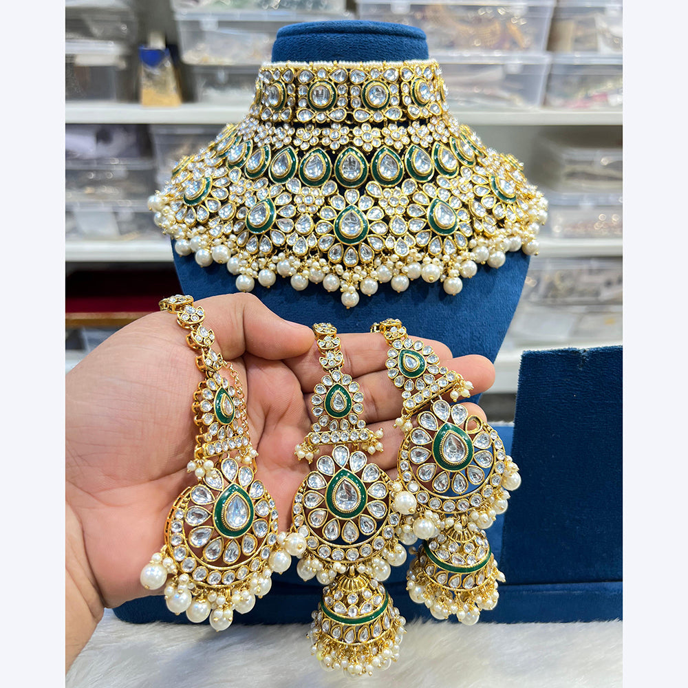 Hira Collections Stunning Kundan Stone Beads And Pearl Choker Necklace Set