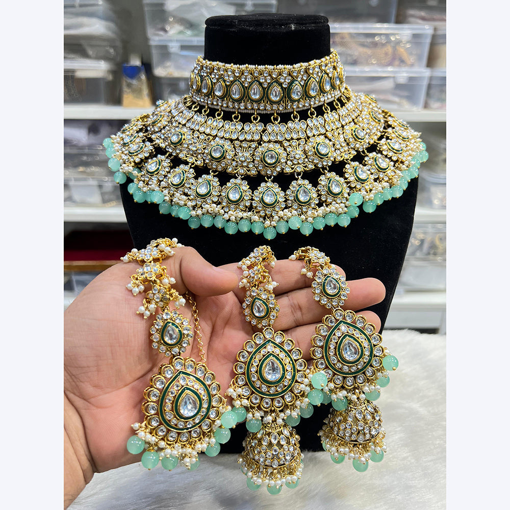 Hira Collections Stunning Kundan Stone Beads And Pearl Choker Necklace Set