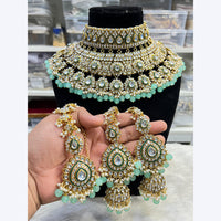 Hira Collections Stunning Kundan Stone Beads And Pearl Choker Necklace Set