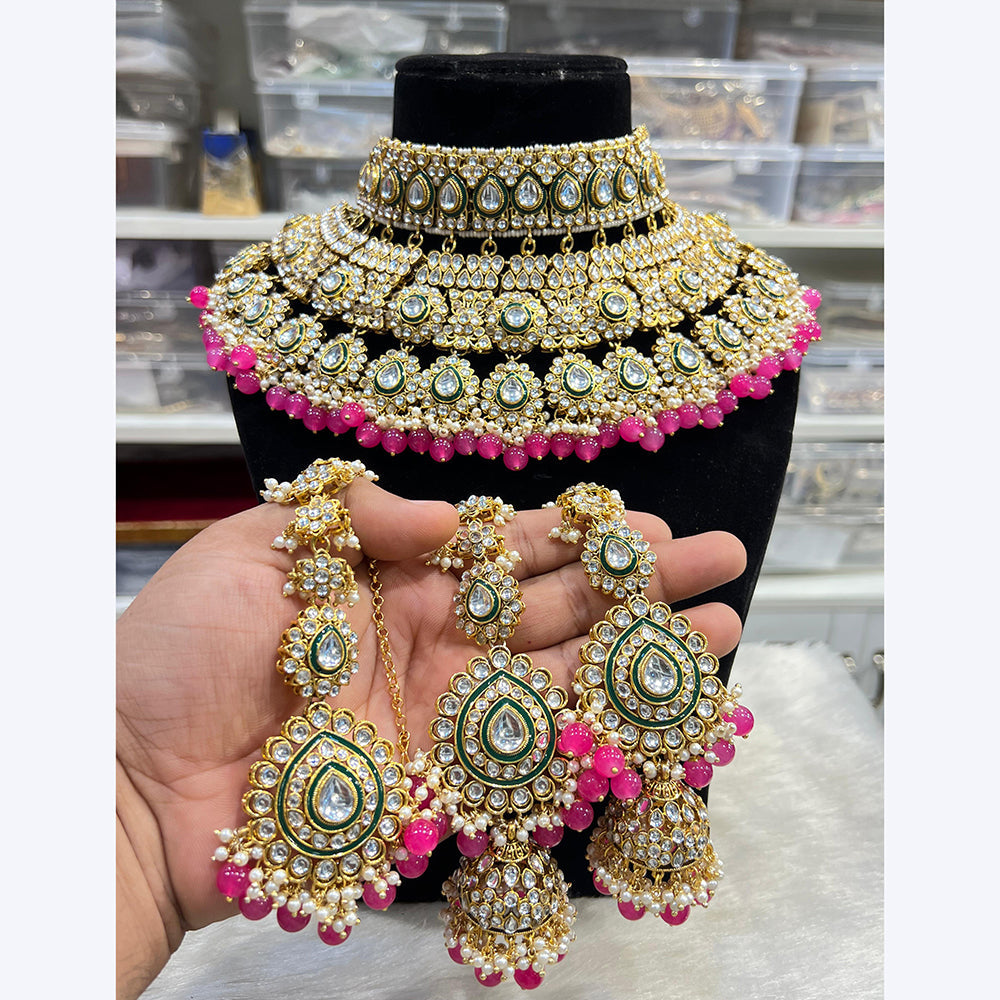 Hira Collections Stunning Kundan Stone Beads And Pearl Choker Necklace Set
