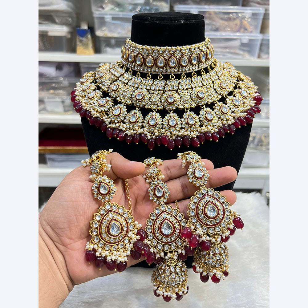 Hira Collections Stunning Kundan Stone Beads And Pearl Choker Necklace Set