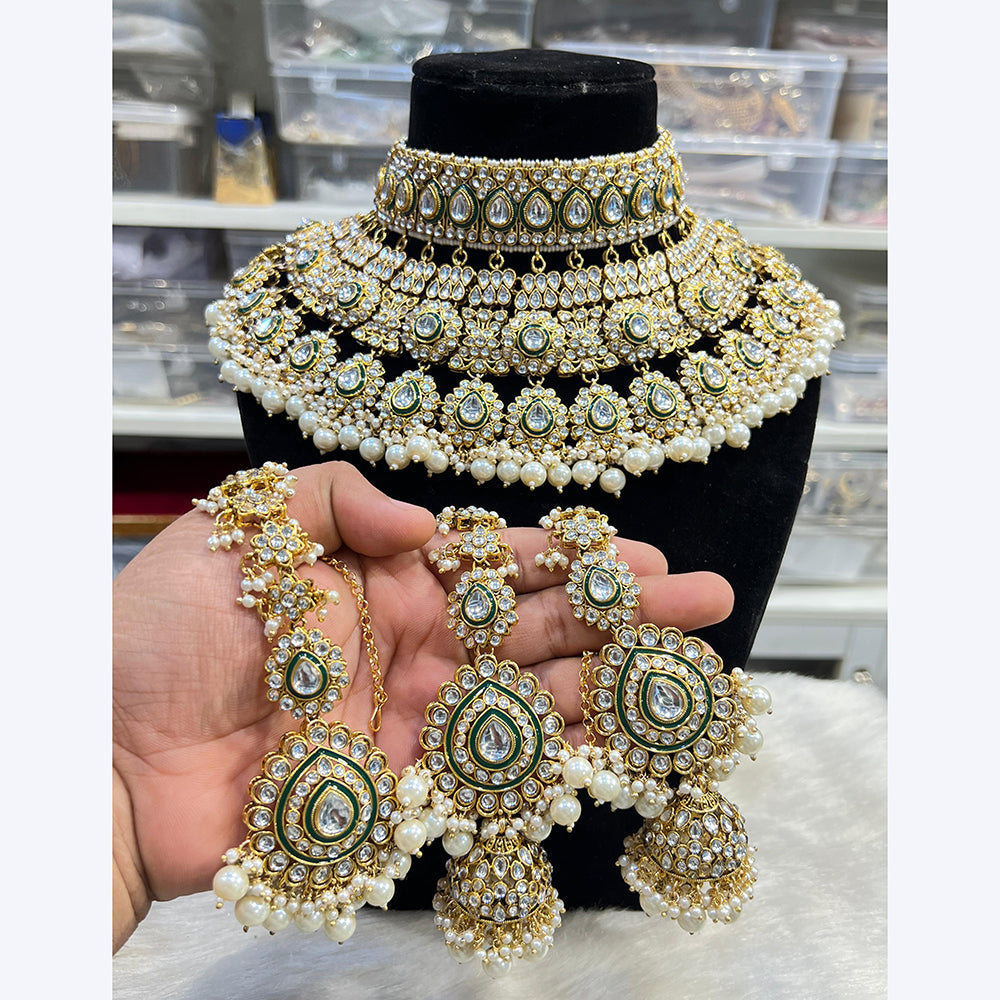 Hira Collections Stunning Kundan Stone Beads And Pearl Choker Necklace Set