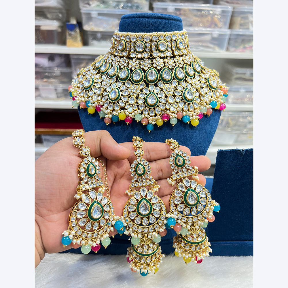 Hira Collections Stunning Kundan Stone Beads And Pearl Choker Necklace Set